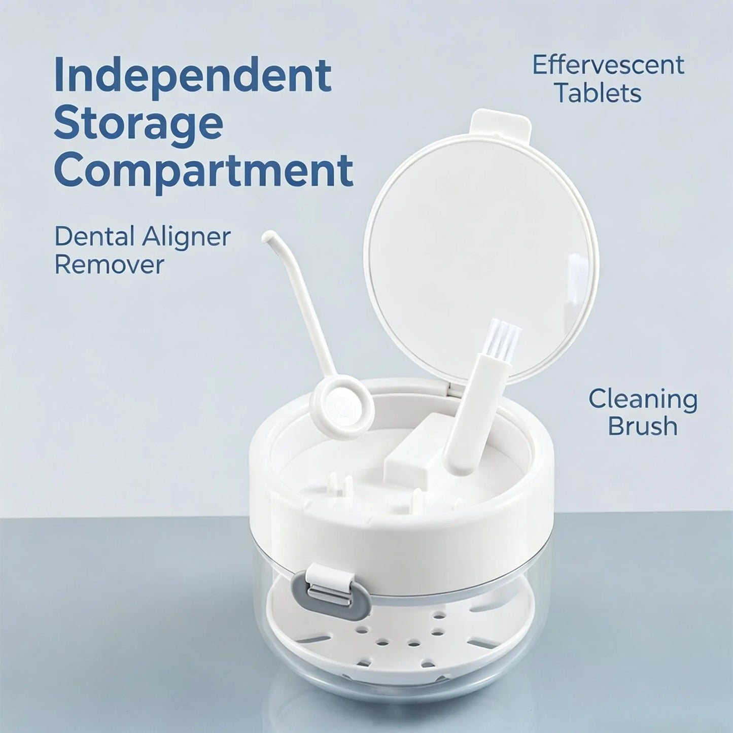 🔥Limited Time 50% OFF🔥 3-in-1 Denture Cleaning Box with Lift Drain Tray & Mirror, Leakproof Portable Travel Denture Cleaning Case🦷