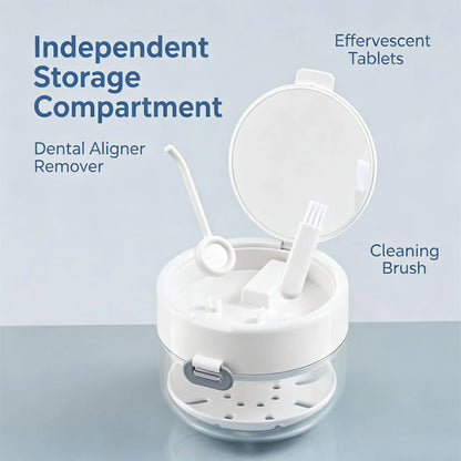 🔥Limited Time 50% OFF🔥 3-in-1 Denture Cleaning Box with Lift Drain Tray & Mirror, Leakproof Portable Travel Denture Cleaning Case🦷