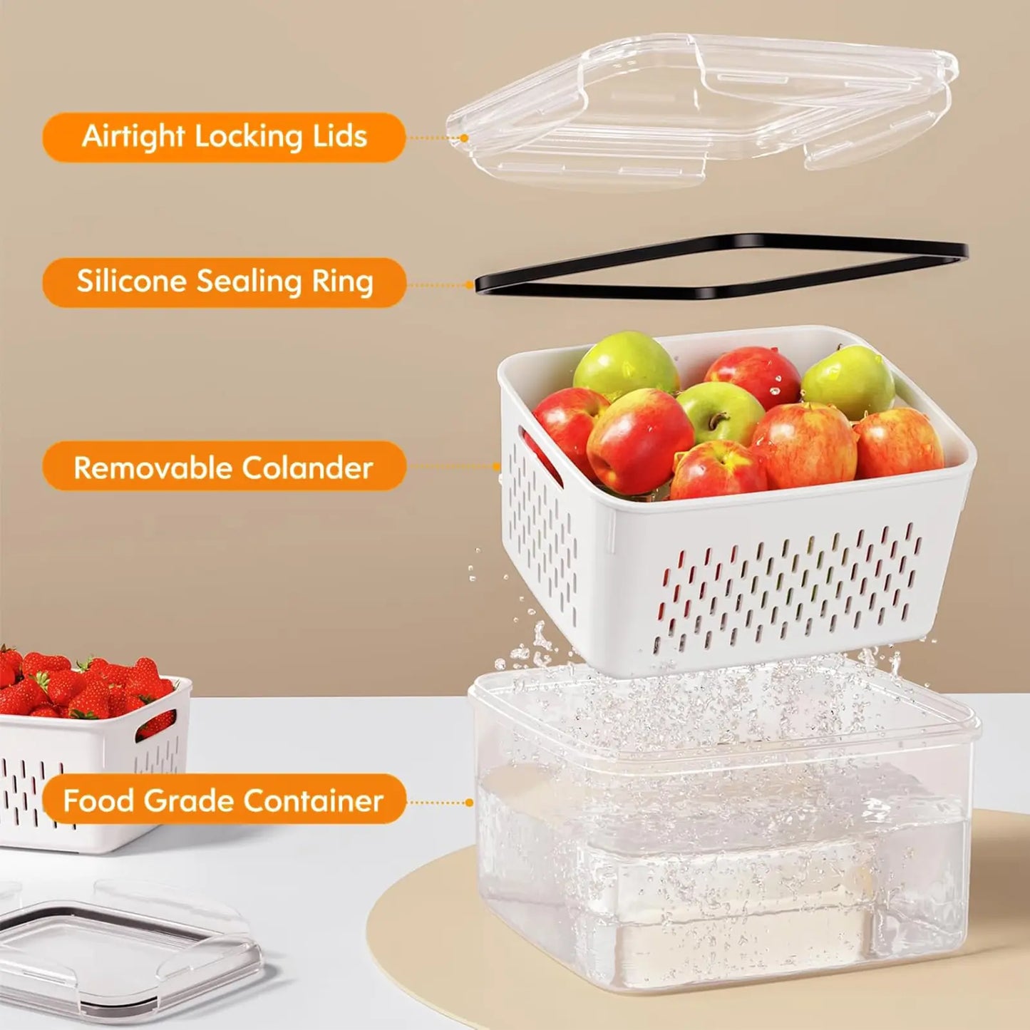 5 Pack Stackable Fridge Organizers with Removable Colander