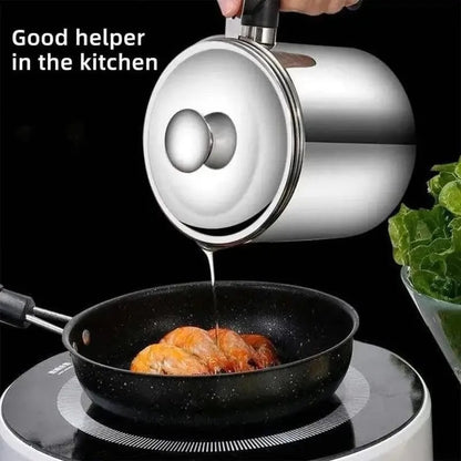 🔥Limited Time-49% OFF🔥 1 Count Modern Kitchen Oil Dispenser with Tray & Lid,Stainless Steel Oil Pot with Filter,Bacon Grease Container, Cooking Oil Can, Kitchenware, Utensils, Kitchen Gadgets