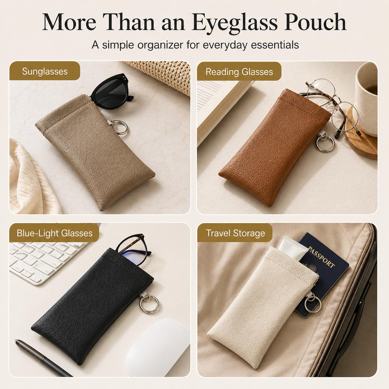 📢Best Seller🔥Spring-Open PU Leather Sunglasses Pouch 👓| Portable Eyeglass Case with Keychain