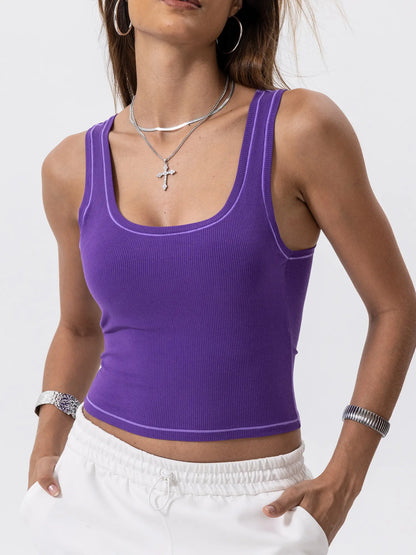 Women Rib Tank Top Padded Workout Crop Top