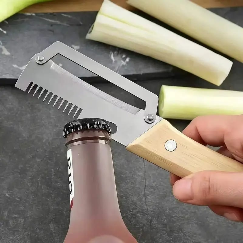 ✨Discounted Price ✨Multi-Functional Vegetable Peeler for Kitchen, Ultra-Sharp Stainless Steel Blade with Wooden Handle and Bottle Opener (2 Pcs)