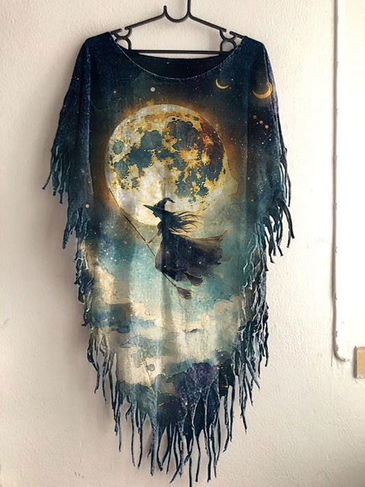Women's Halloween Darkness Witch Fringed Top
