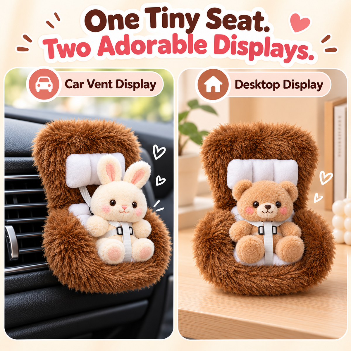 🐹 Mini Hamster Car Seat – Cute Fluffy Car Vent Holder & Doll Display Chair