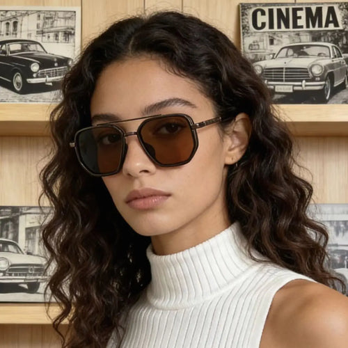Geometric Double Bridge Polarized Sunglasses 🕶️ UV400 Full Rim Alloy Frame Shades