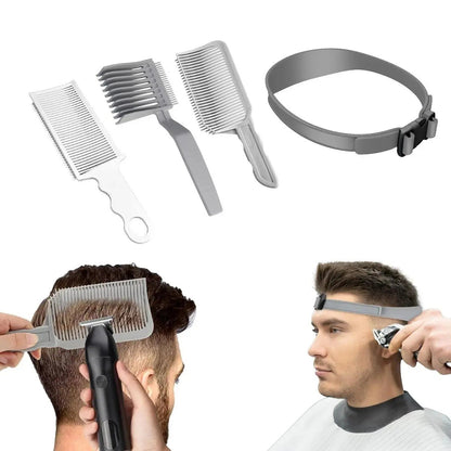 🔥 Limited-Time 49% OFF✂️ 4-Piece Home Haircut Guide Kit | Adjustable Silicone Clipper Band for Fades & Edge