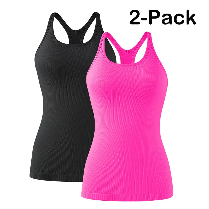 ✨🔥Ribbed Workout Tank Top with Built-In Bra