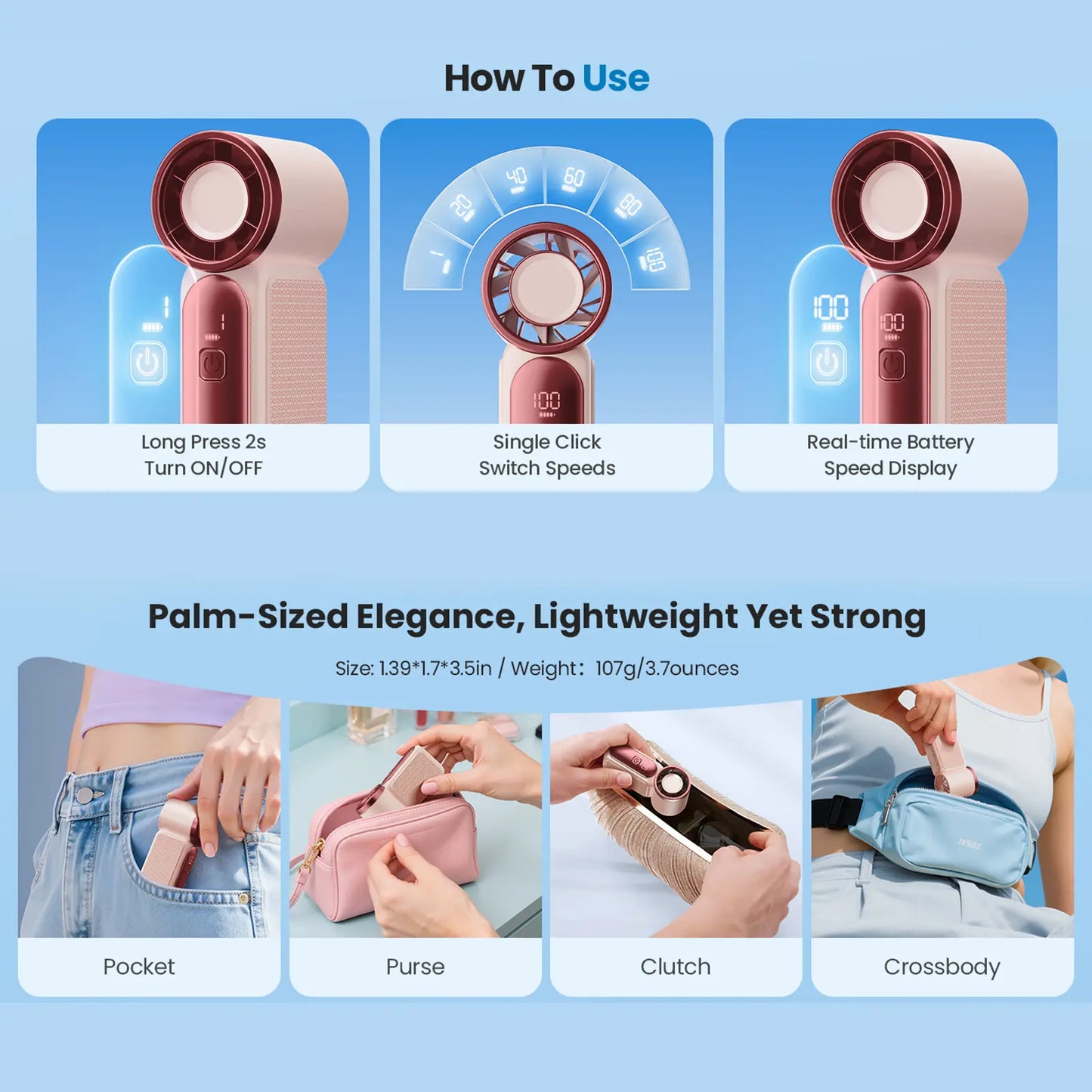 🥳2026 HOT SALE🥳💞50K+ SOLD!💨❄️ ! Turbo Handheld Fan – 16900 RPM, 6 speeds, LED display. 3000mAh battery, 10.7hrs cooling. Pocket‑sized power! 🌬️✨