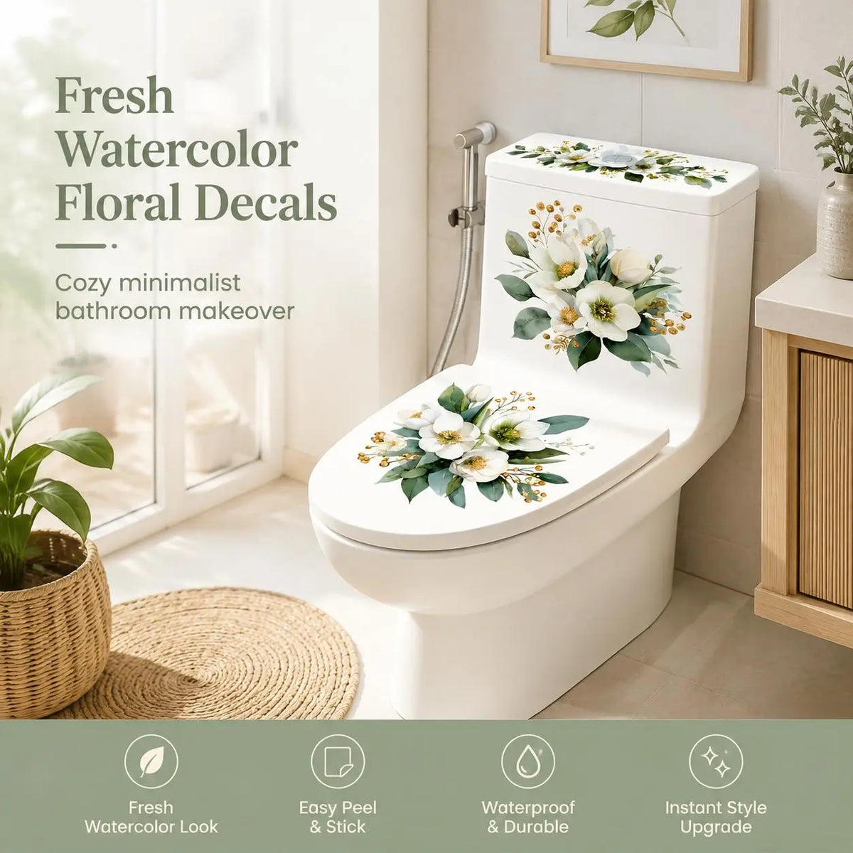 🔥 Limited-Time 49% OFF 🌸 Golden Floral Toilet Stickers – Pearl-Inspired Bathroom Decals