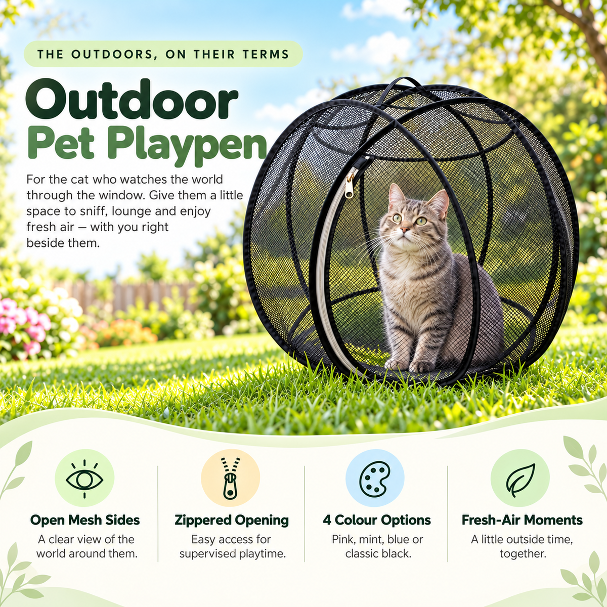 🌿 Outdoor Cat Playpen | Pop-Up Mesh Enclosure for Safe Supervised Outdoor Time