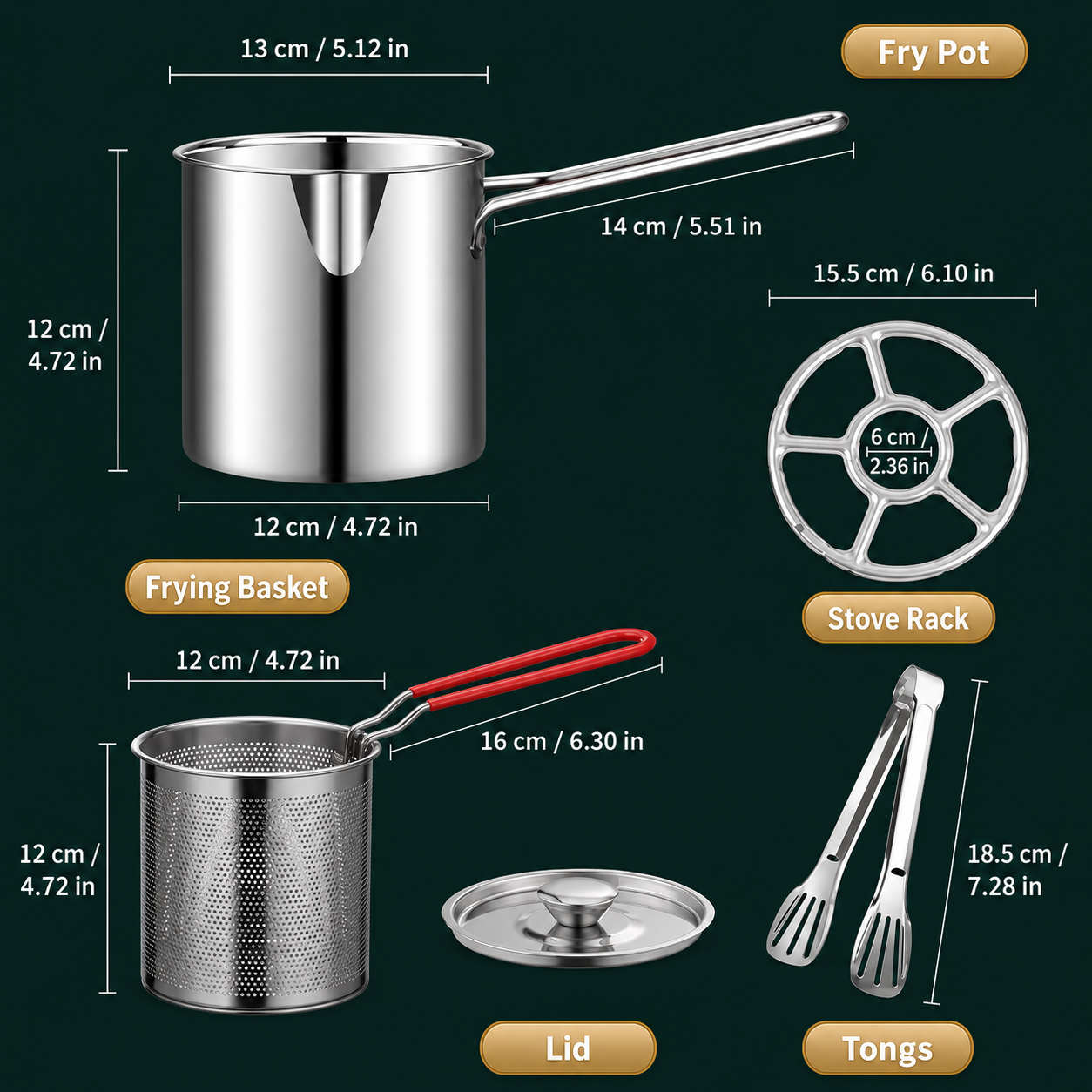 🔥Limited Time 49% OFF🍳 Oil‑Saving Deep Fry Pot, Stainless Steel Small Frying Pot with Strainer Basket & Food Clip