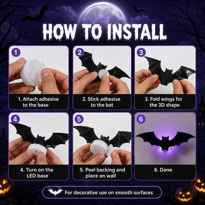 ⚡HOT SALES🔥🦇 3D LED Bat Decor | Glowing Halloween Wall Stickers🎃