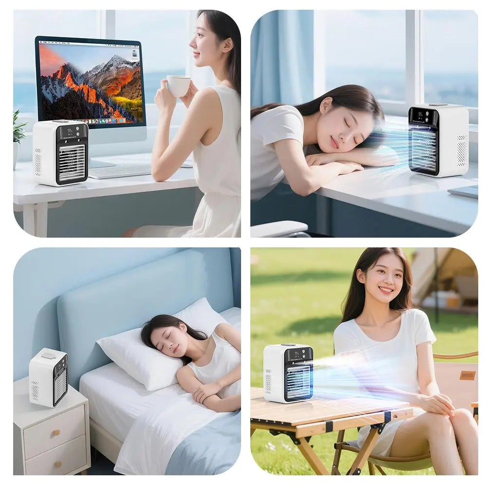 ❄️ 3-in-1 Portable Mini Ice Mist Air Cooler Fan, Quiet Wireless Evaporative Cooling Fan with 20° Adjustable Wind, 500ml Water Tank