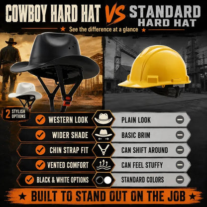 🔥LAST DAY 49% OFF🤠Western Cowboy Hard Hat, Vented Wide Brim Safety Helmet for Construction & Ranch Workers