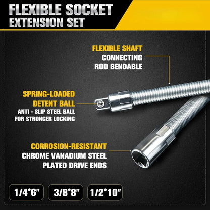 Universal Electric Wrench Socket - 3 Counts Flexible Shaft