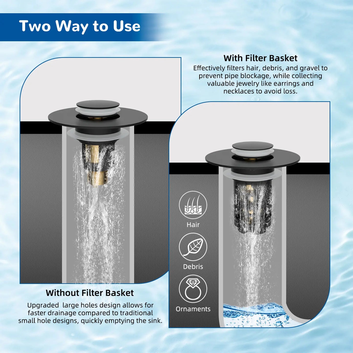 ⚡Hot Sales 49% OFF🔥3-in-1 Pop Up Sink Drain Stopper with Stainless Steel Hair Catcher Filter Basket