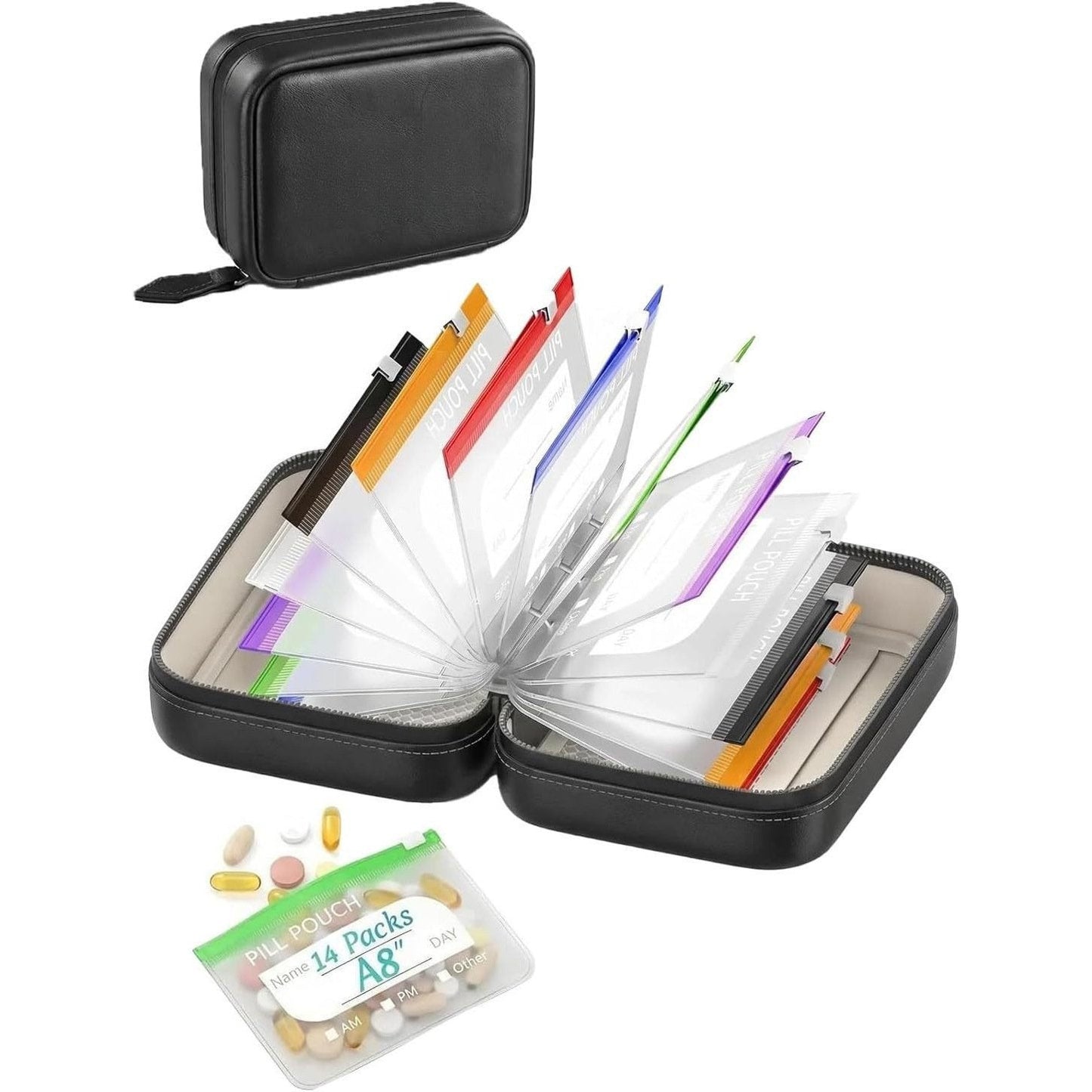 🔥 49% OFF | Waterproof Pill Organizer Binder – 14 Reusable Color-Coded Travel Pouches