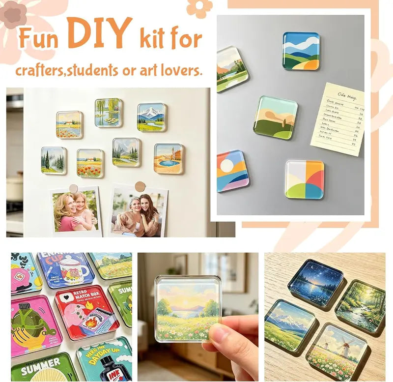 🔥Limited-Time 50% OFF✂🎞 2" x 2" Clear Acrylic DIY Fridge Magnet Set with Adhesive Backing – Square Magnetic Photo Frames with Stunning 3D Effect 💕