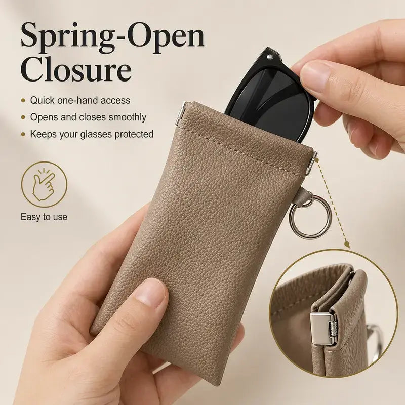 📢Best Seller🔥Spring-Open PU Leather Sunglasses Pouch 👓| Portable Eyeglass Case with Keychain