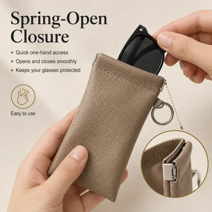 📢Best Seller🔥Spring-Open PU Leather Sunglasses Pouch 👓| Portable Eyeglass Case with Keychain