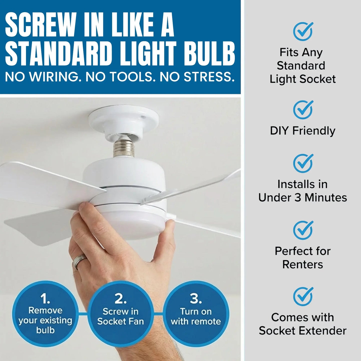 🌀+💡Remote Controlled Socket Ceiling Fan & Light