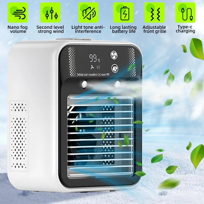 ❄️ 3-in-1 Portable Mini Ice Mist Air Cooler Fan, Quiet Wireless Evaporative Cooling Fan with 20° Adjustable Wind, 500ml Water Tank