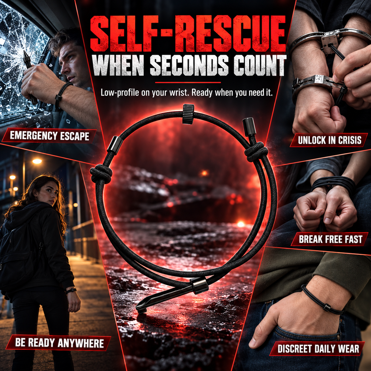 🎁 BUY 1 GET 1 FREE | Emergency Escape Bracelet – Discreet Glass Breaker & Hidden Self-Rescue Tool