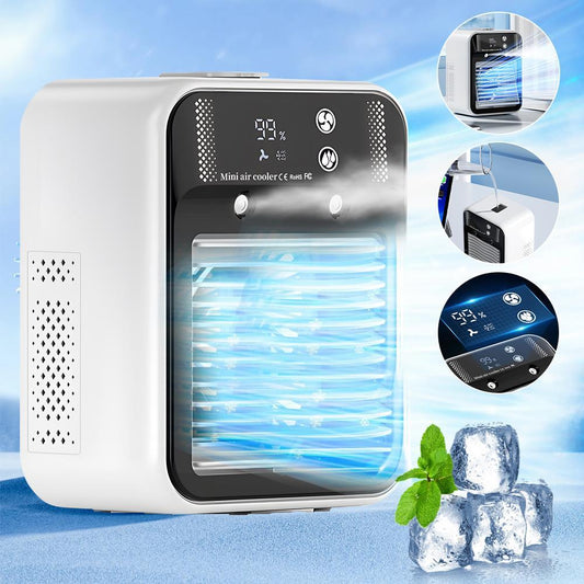 ❄️ 3-in-1 Portable Mini Ice Mist Air Cooler Fan, Quiet Wireless Evaporative Cooling Fan with 20° Adjustable Wind, 500ml Water Tank