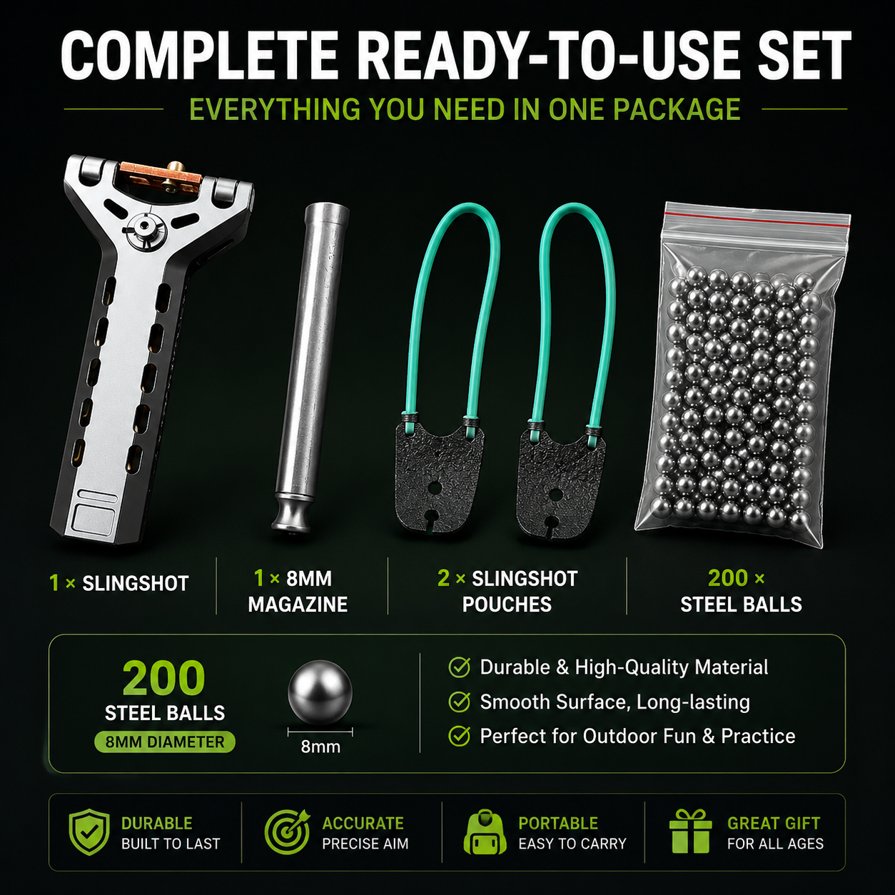 🔥Limited-Time 50% OFF&Free Shipping✨Professional Telescopic Aluminum Alloy Auto-Loading Slingshot Full Kit (200 Steel Balls)
