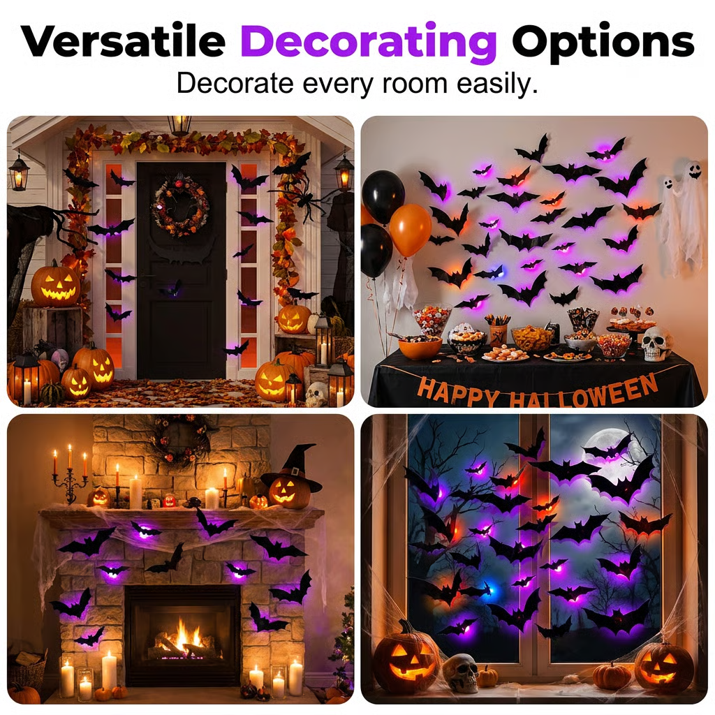 ⚡HOT SALES🔥🦇 3D LED Bat Decor | Glowing Halloween Wall Stickers🎃