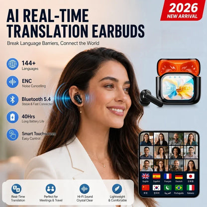 🌍 159-Language AI Translation Earbuds 🎧 | Smart Touchscreen Charging Case