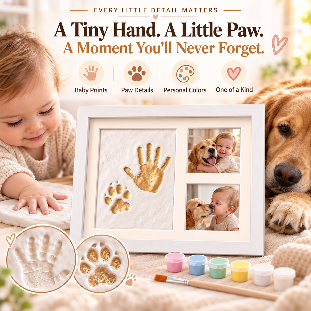 Baby & Pet Paw Print Keepsake Kit – Personalized Handprint & Photo Memory Frame