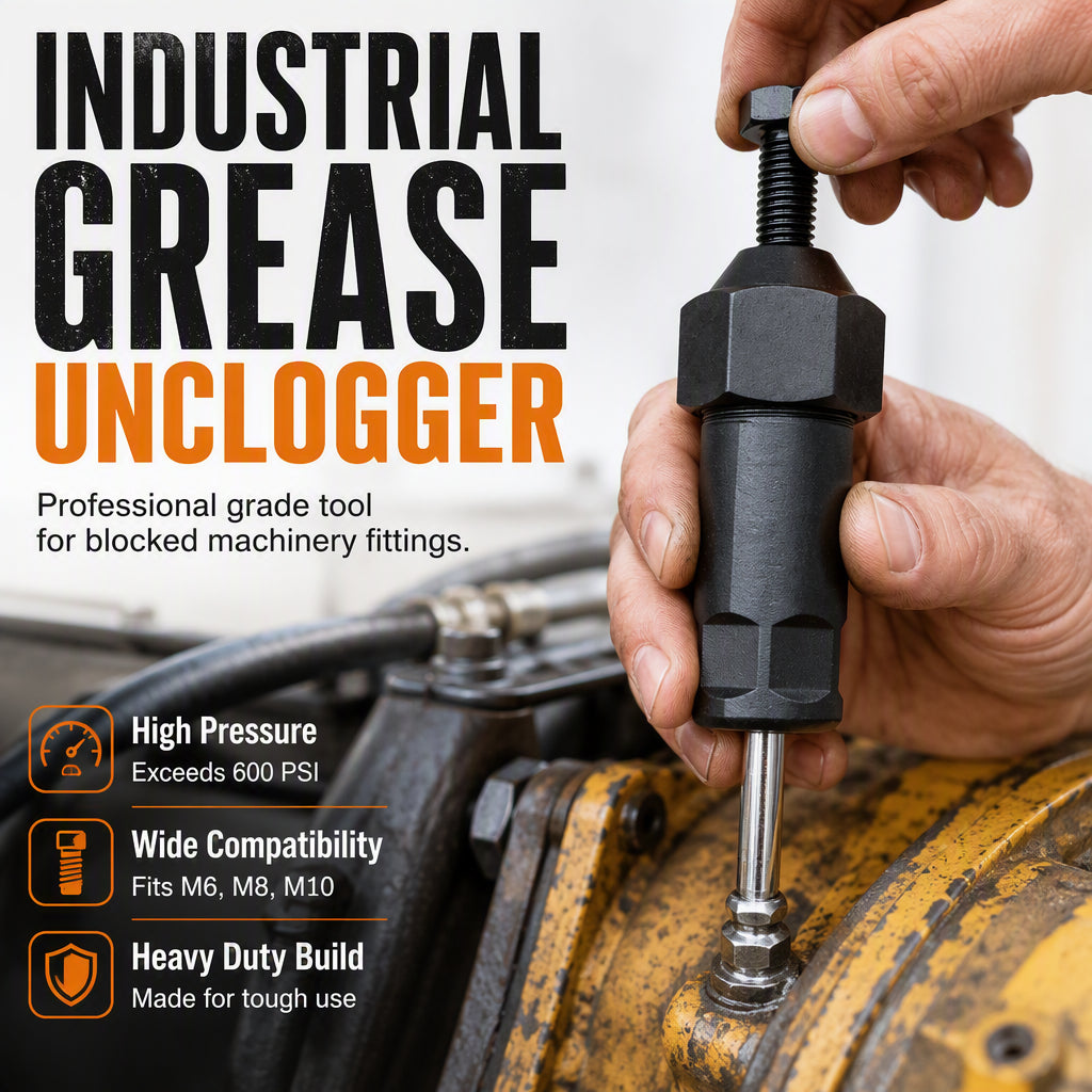 🔧 Heavy-Duty Grease Fitting Unclogger Tool | 600 PSI Grease Nipple Cleaner with Multi-Adapter Set