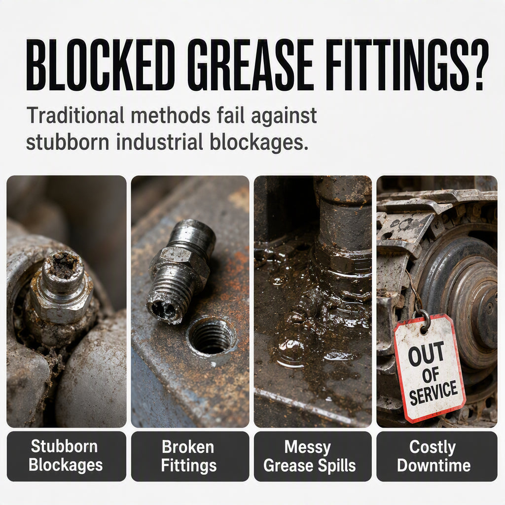 🔧 Heavy-Duty Grease Fitting Unclogger Tool | 600 PSI Grease Nipple Cleaner with Multi-Adapter Set