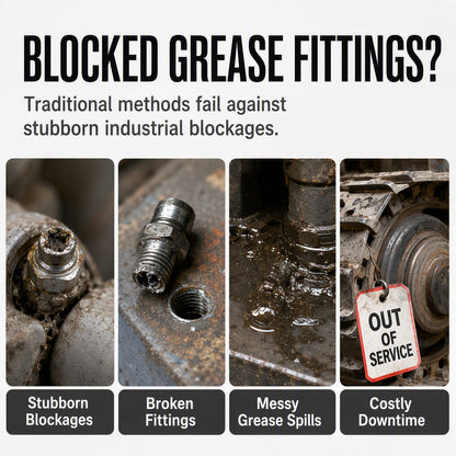 🔧 Heavy-Duty Grease Fitting Unclogger Tool | 600 PSI Grease Nipple Cleaner with Multi-Adapter Set