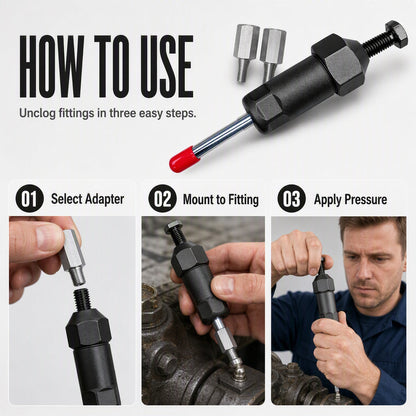🔧 Heavy-Duty Grease Fitting Unclogger Tool | 600 PSI Grease Nipple Cleaner with Multi-Adapter Set